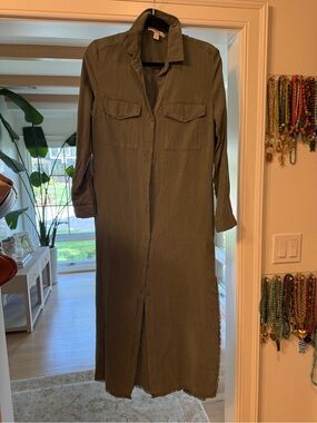 Chelsea & Violet Olive Green Long Button-Front Maxi Shirt Dress